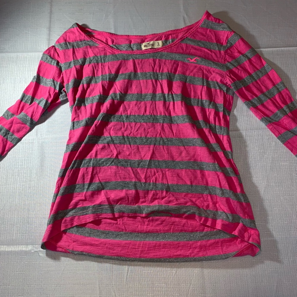 Pink long sleeve with sparkly silver stripes.